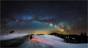 Snowy self portrait beneath Milky Way